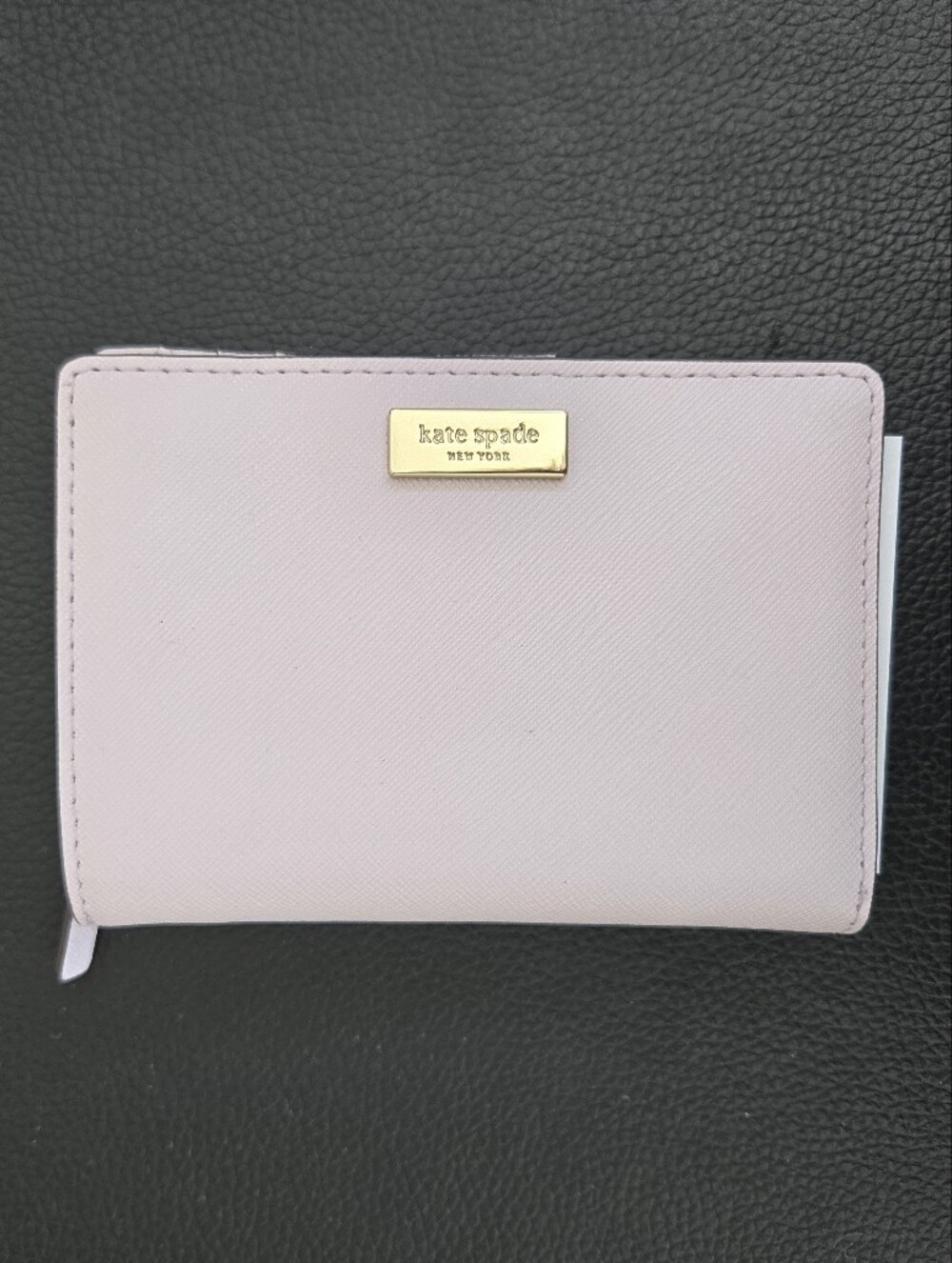 kate spade Pale Pink Leather Zip Card Holder with Gold Logo
